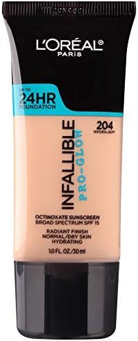 L'Oreal Paris Makeup Infallible Up to 24HR Pro-Glow Foundation, 204 Natural Buff, 1 fl; oz. | Amazon (US)