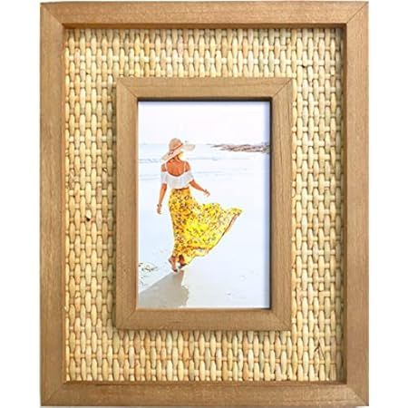 Fairwood Way Rattan and Wood Picture Frame - Boho or Coastal or Beach Photo Frame - Tabletop Stan... | Amazon (US)