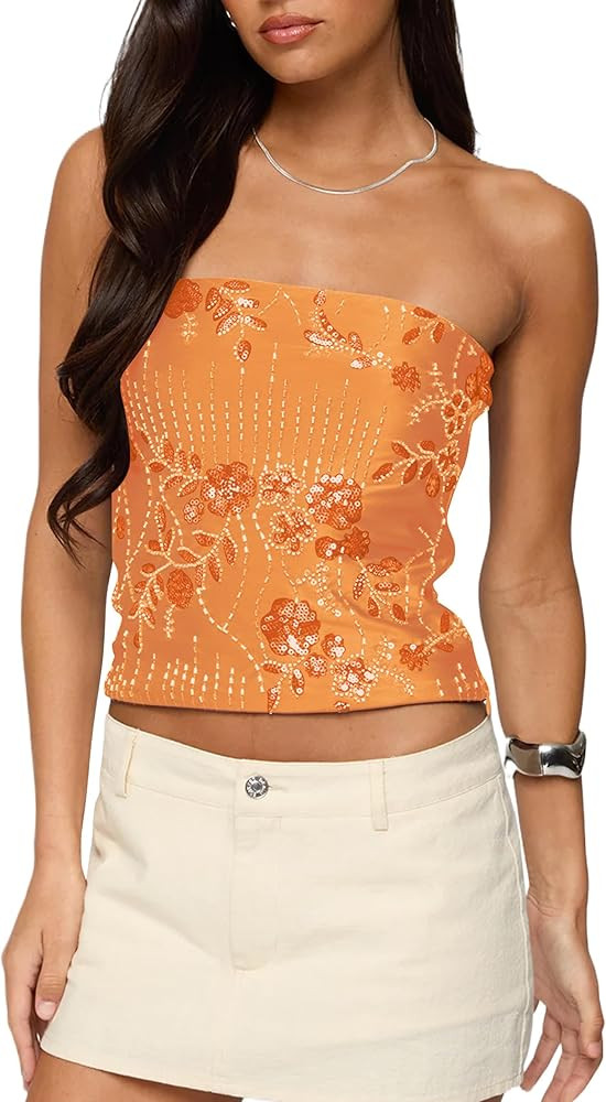 MISSACTIVER Women’s Sequin Tube Tops Y2K Sexy Sparkle Rhinestone Strapless Top Backless Summer ... | Amazon (US)