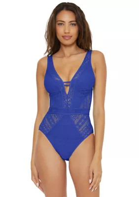Becca Color Play Plunge Crochet One Piece Swimsuit | Belk