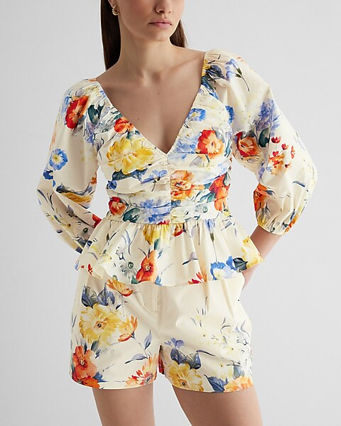 Floral Pleated Peplum Top | Express