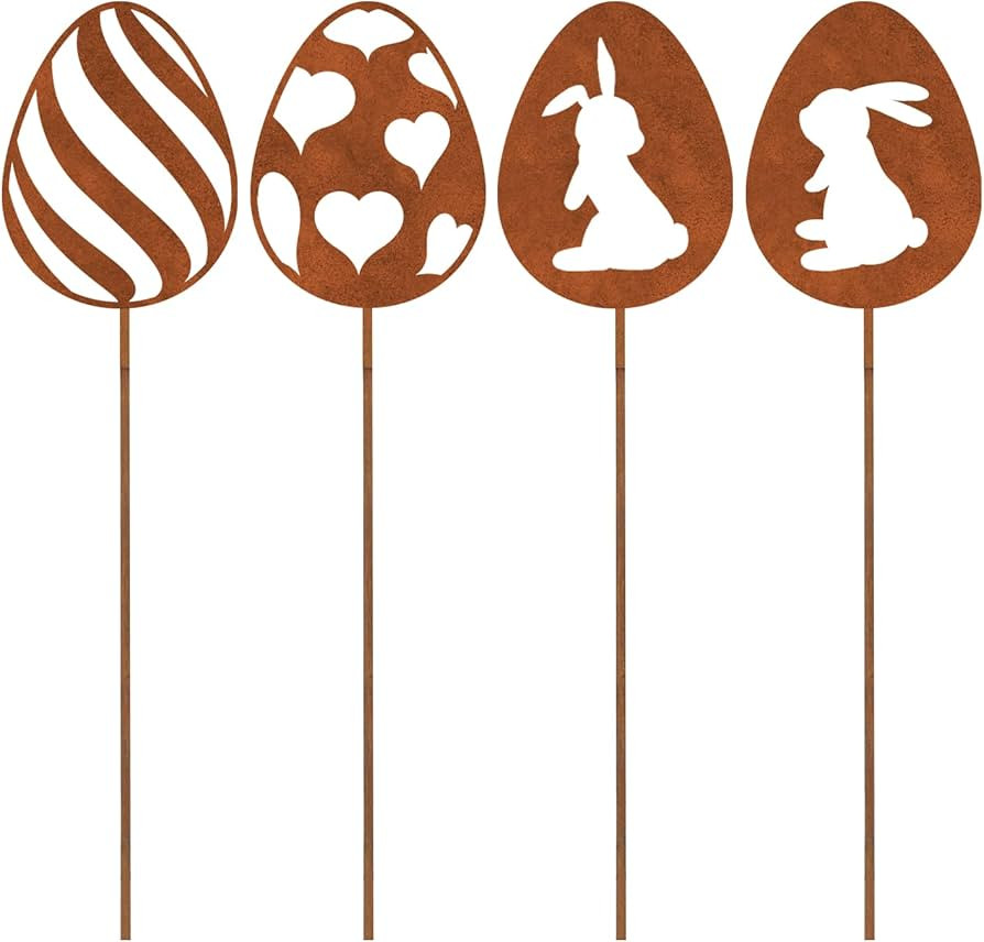 4er Edelrost Oster Eier Gartenstecker Deko Rost, Ostereier Gartendeko Rost Baumstecker | Amazon (DE)