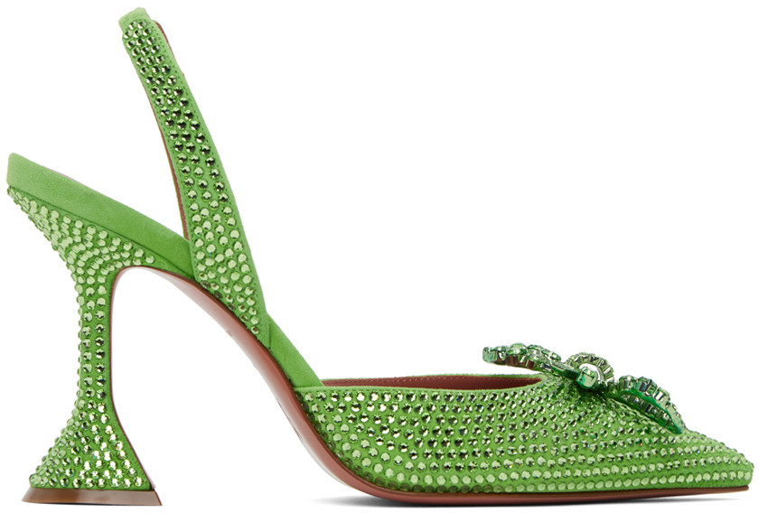 Amina Muaddi Green Crystal Rosie Sling Heels | SSENSE