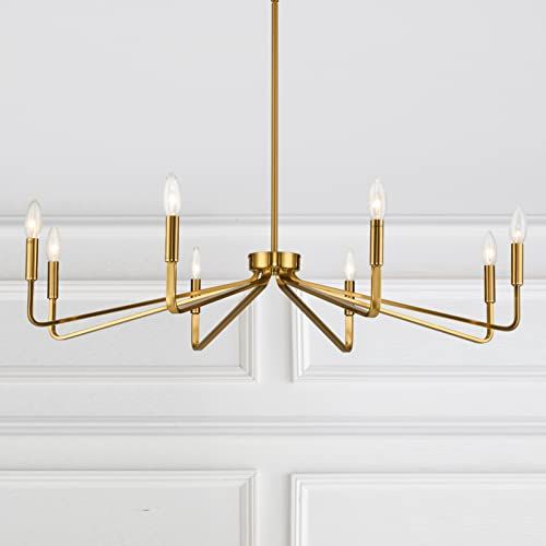 38" Gold Chandeliers for Dining Room, 8-Light Modern Farmhouse Chandelier Light Fixture, Brushed Brass Industrial Candle Lighting Hanging Ceiling for Living Room Bar Kitchen Island Lights | Amazon (US)