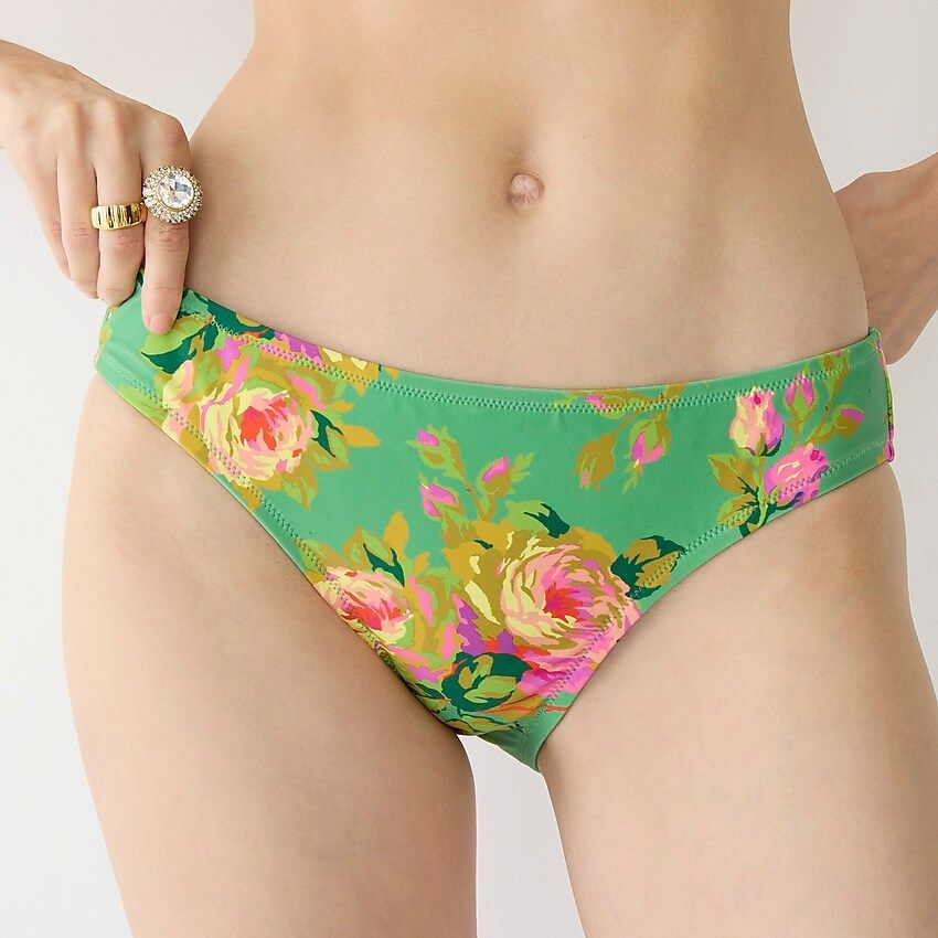 Classic full-coverage bikini bottom in rose garden | J.Crew US