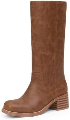 Mid Calf Boots for Women Chunky Block Heel Women’s Tall Boots Square Toe Comfortable Casual Boo... | Amazon (US)