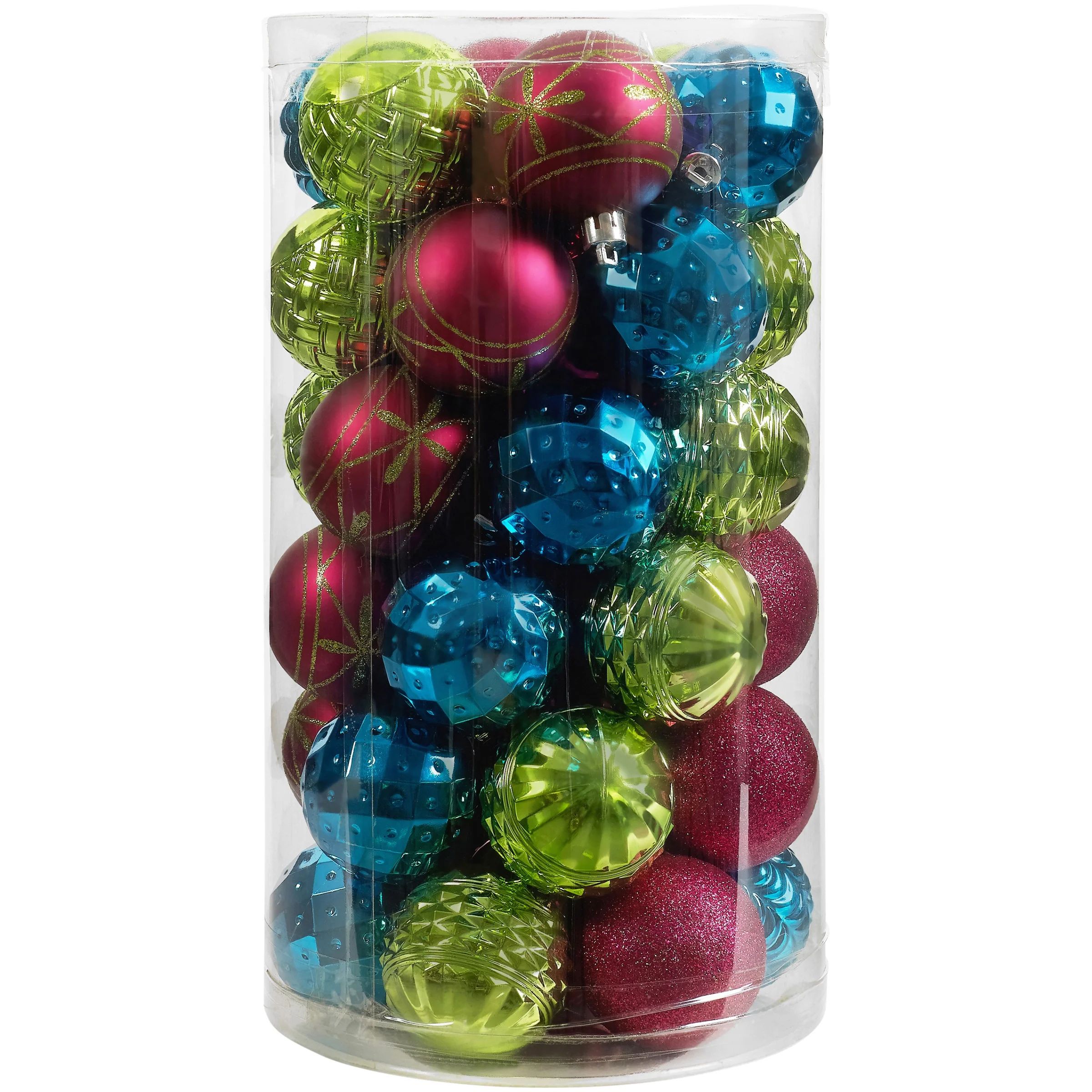 Holiday Time 41-Piece Shatterproof Ornament Set, Dark Teal, Lime Green & Fuchsia | Walmart (US)