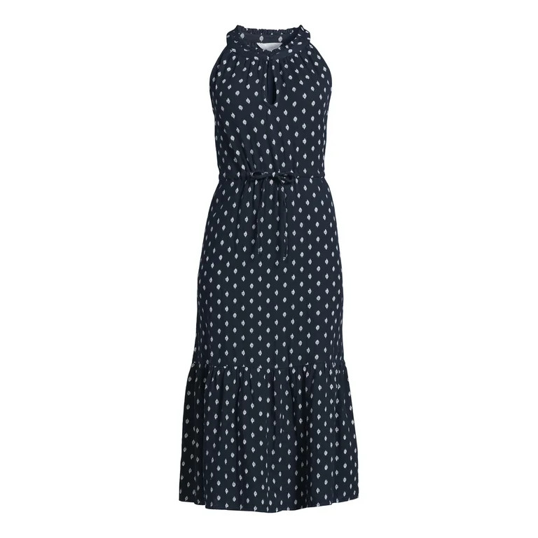 Time and Tru Women's Sleeveless Cotton Midi Dress with Flounce Hem, Sizes XS-XXXL | Walmart (US)