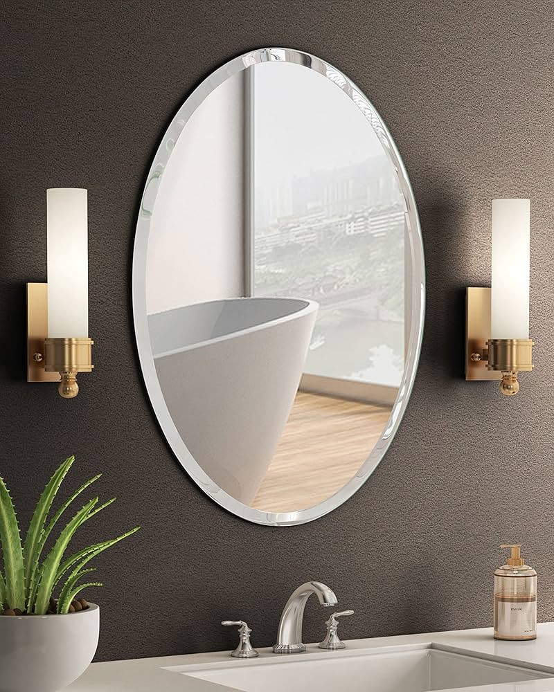 KOHROS Oval Beveled Polished Frameless Wall Mirror for Bathroom, Vanity, Bedroom (20" W x 28" H Oval | Amazon (US)