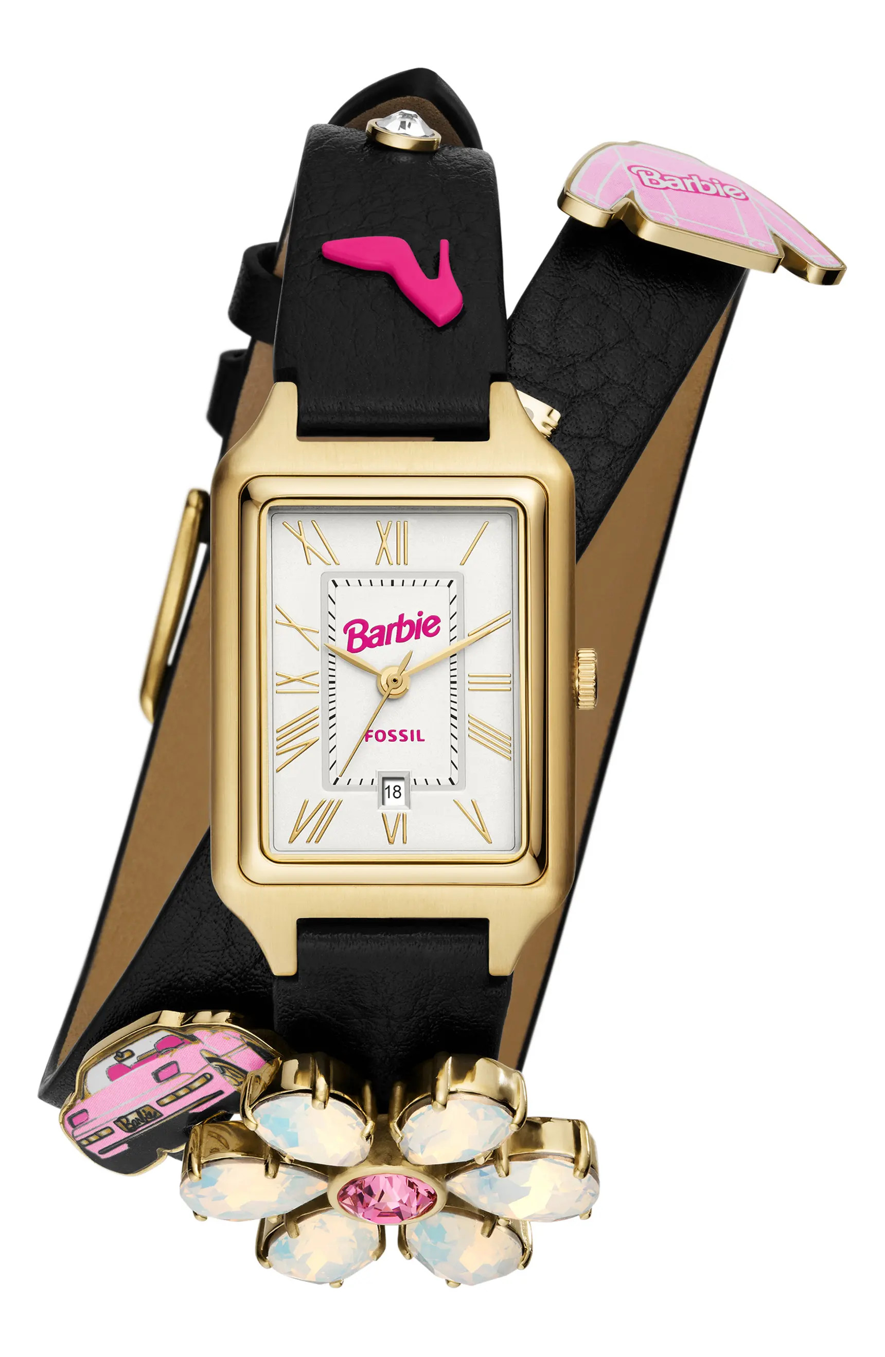 x Barbie Double Wrap Leather Strap Watch, 23mm | Nordstrom
