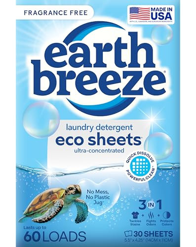 Earth Breeze Laundry Detergent Sheets Fragrance-Free - 60 Loads Eco Liquidless Soap - Travel-Friendly for Hot & Cold Cycles, Tackles Tough Stains & Odors - Gentle on Sensitive Skin, 30 Ct | Amazon (US)