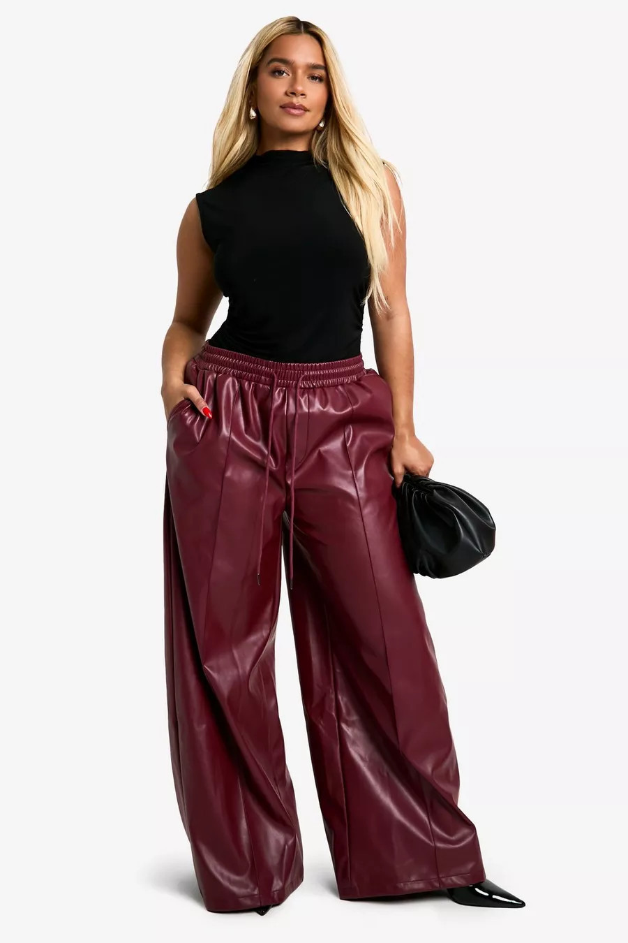 Plus Elasticated Waist Pu Wide Leg Jogger | boohoo (US & Canada)