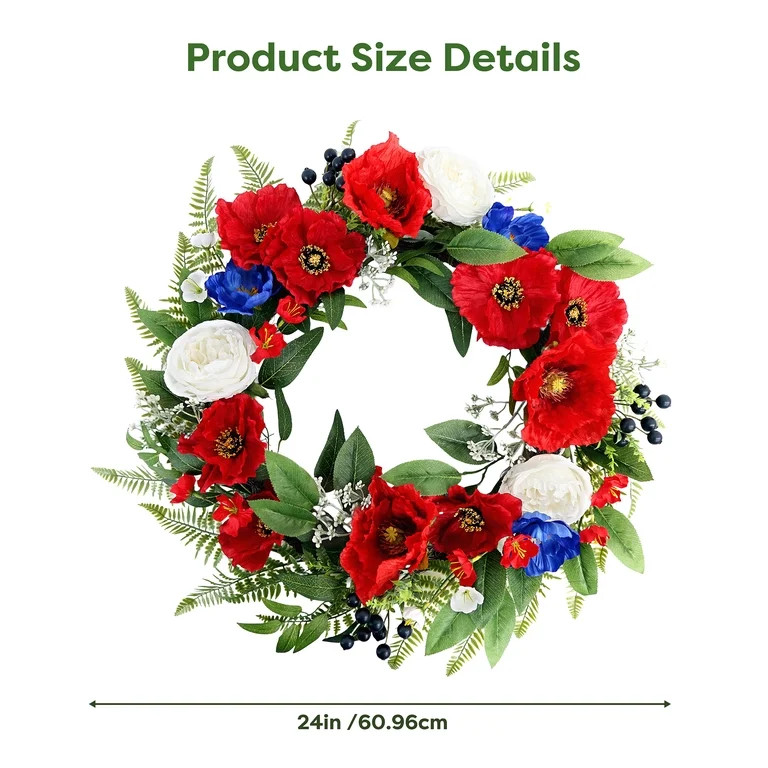 Poppy Wreath, Red/White/Blue, 22", by My Texas House | Walmart (US)