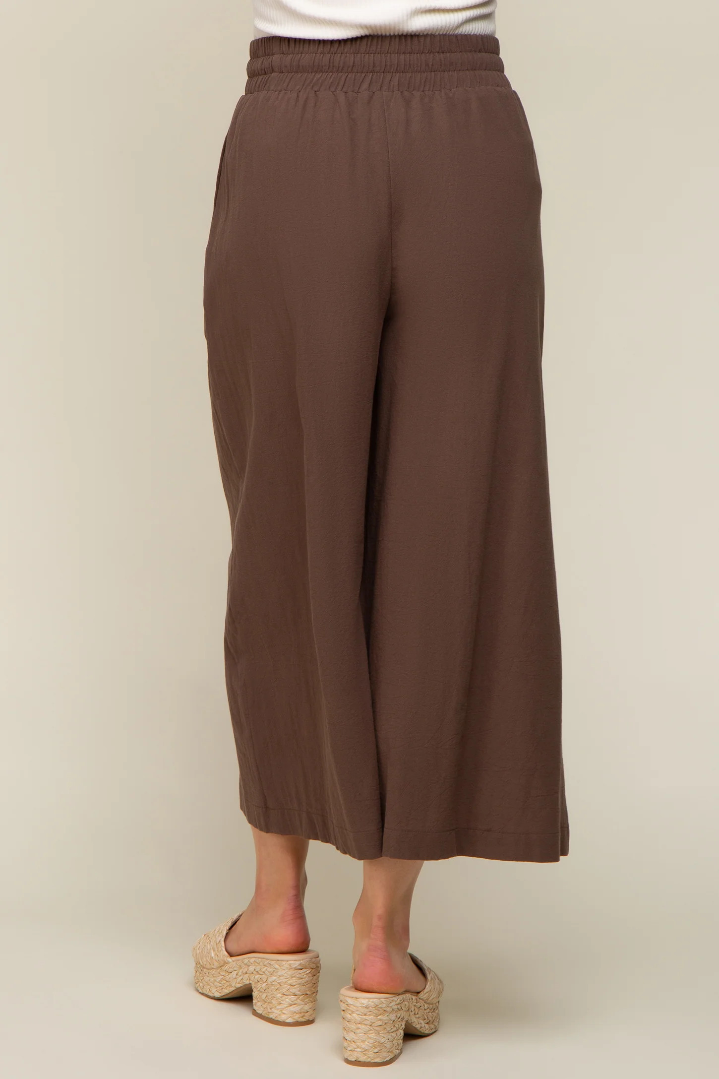 Brown Drawstring Wide Leg Maternity Pants | PinkBlush Maternity