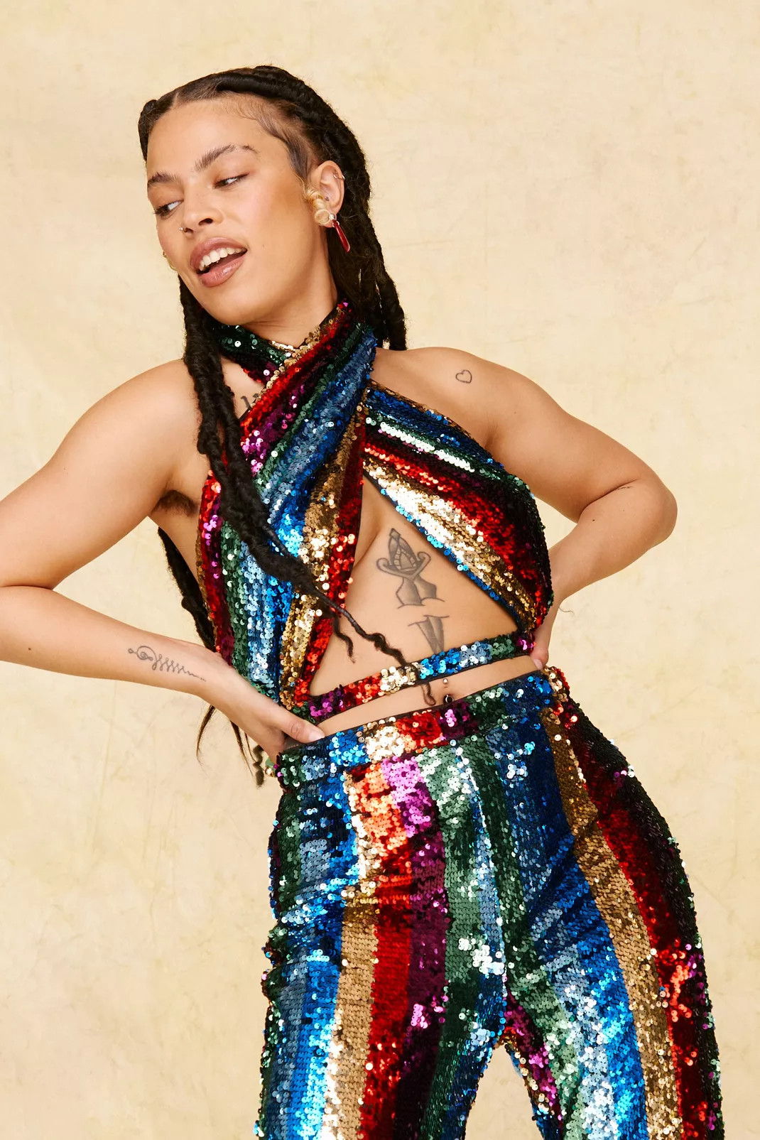 Sequin Halter Wrap Over Crop Top | Nasty Gal (US)
