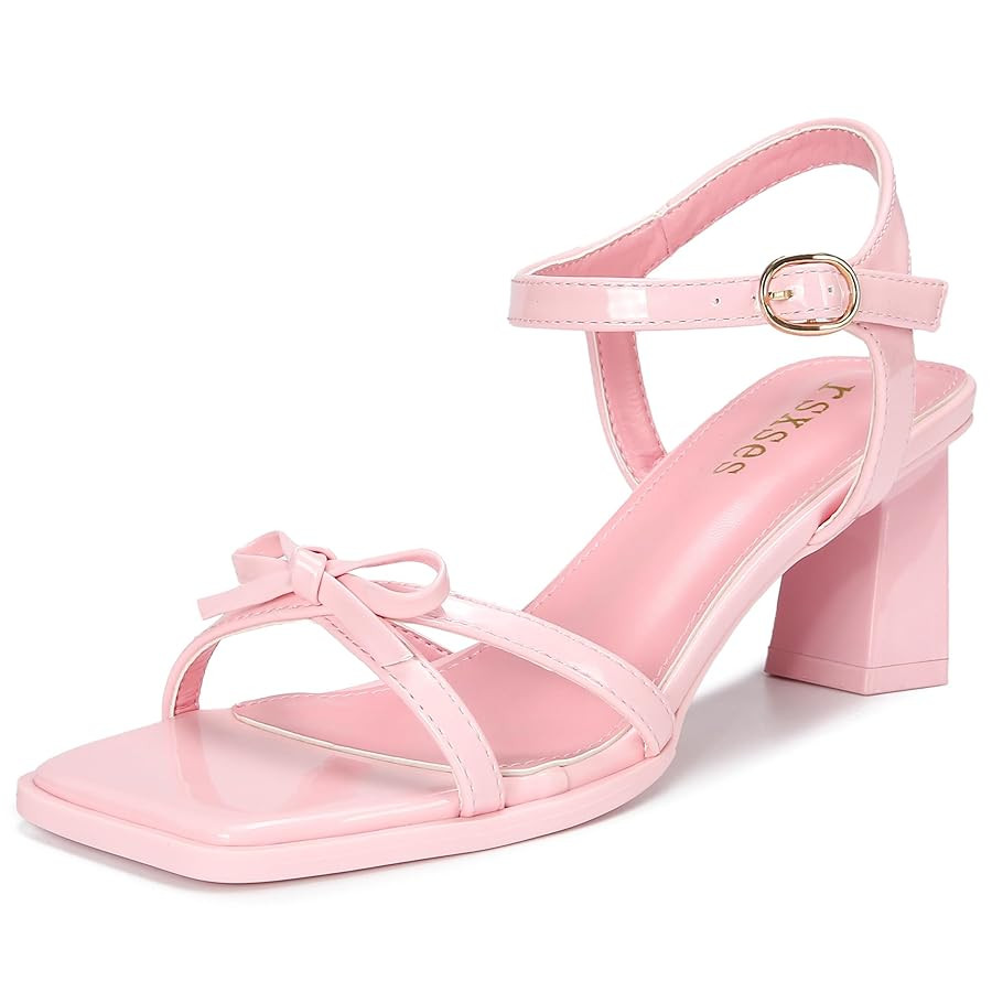 rsxses High Heels for Women Bow Block Chunky Heels Square Open Toe Sandals Wedding Dress Party St... | Amazon (US)