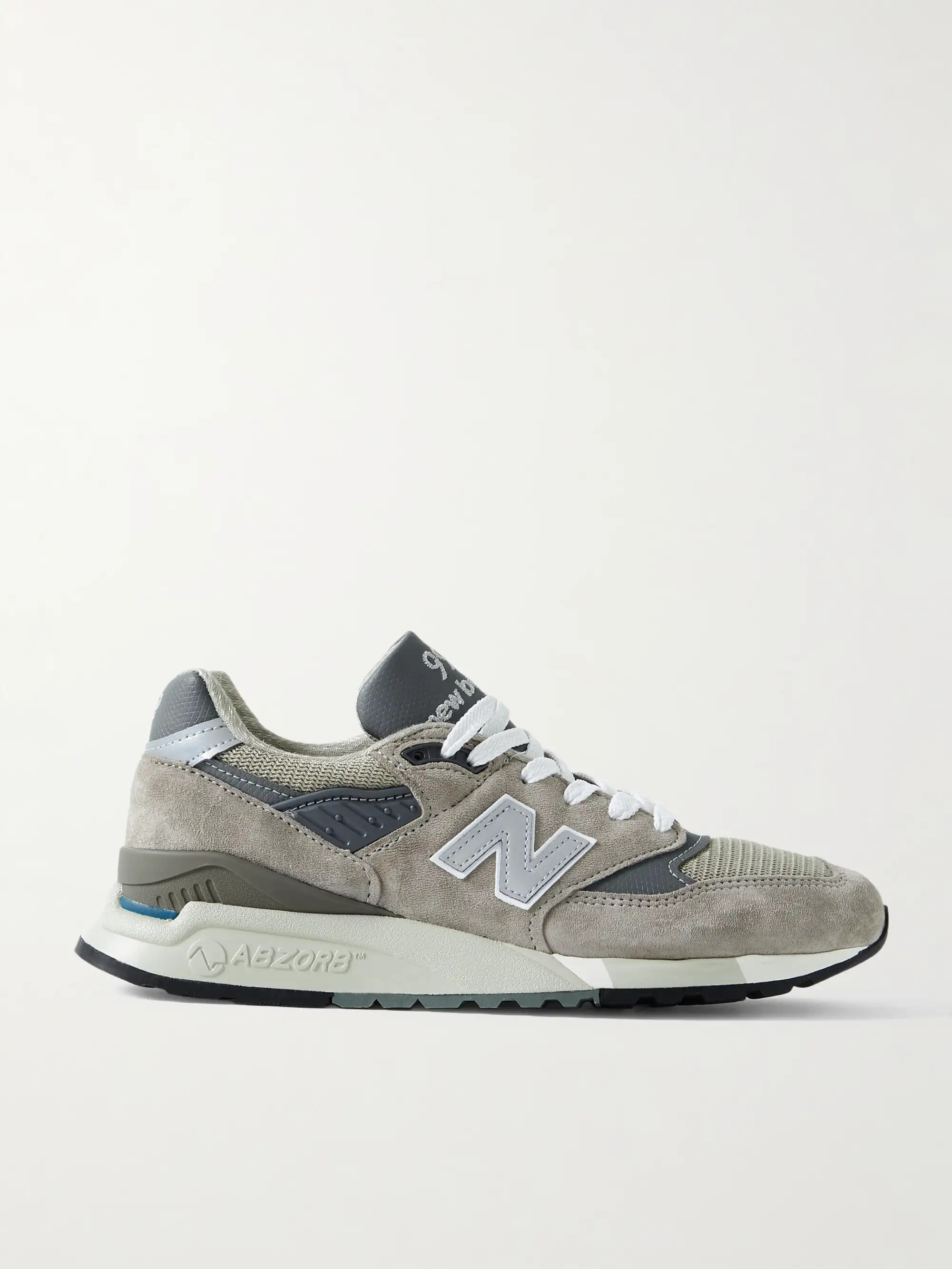 Made in USA 998 Core rubber-trimmed leather, mesh and suede sneakers | NET-A-PORTER (US)