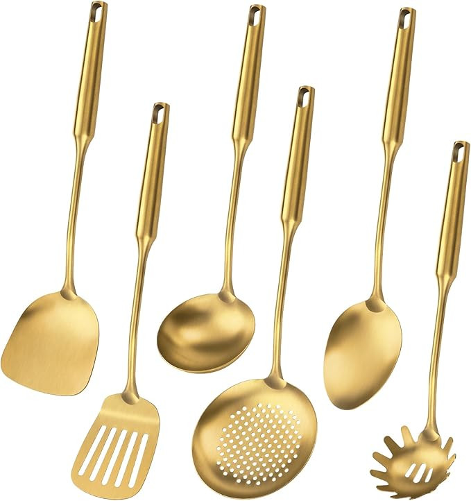 304 Stainless Steel Cooking Utensil,Kitchen Kitchen Utensil with Spatula, Solid Spoon, Ladle, Ski... | Amazon (US)