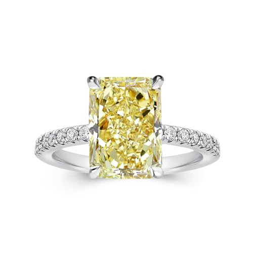 Effinny 3.5ct Radiant Cut Yellow Stone Engagement Ring for Women,925 Sterling Silver Promise Ring (Size, 6) | Amazon (US)