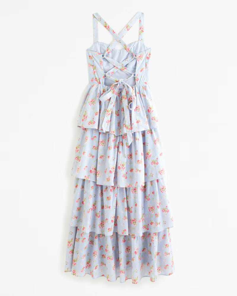 Women's Lace-Up Back Tiered Maxi Dress | Women's Dresses & Jumpsuits | Abercrombie.com | Abercrombie & Fitch (US)