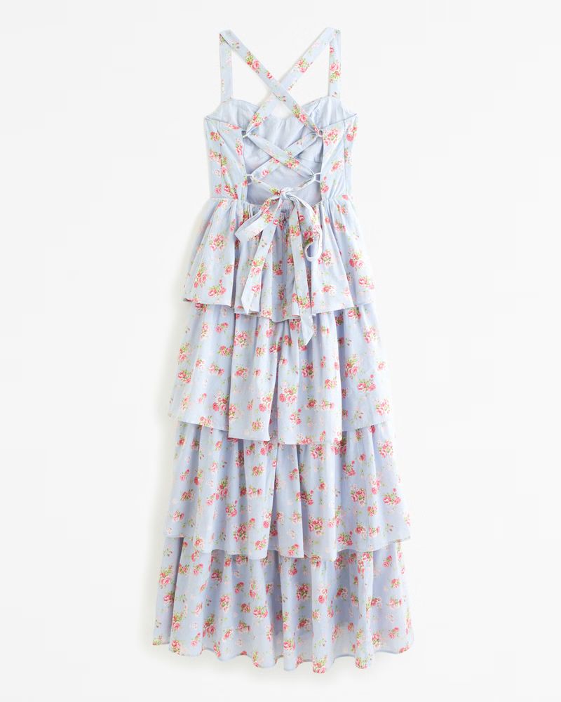 Lace-Up Back Tiered Maxi Dress | Abercrombie & Fitch (US)