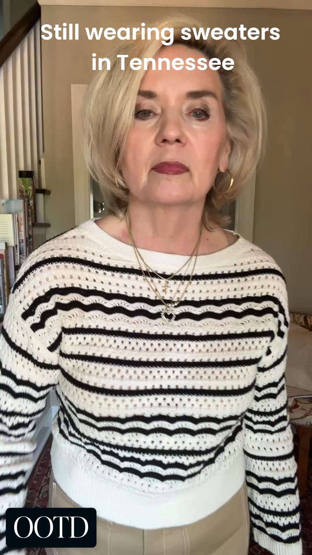 A little #OOTD inspo with neutrals and a sweater because we are still chilly here in TN. I love this cream-and-black cropped textured sweater with the more modern-looking cropped, wide leg khakis. And the little black cylinder bag! 

Furball favorite pet makes and appearance as well, although he is a bit camera shy 🐈‍⬛

Link for all pieces in comments.

#LTKOver40 #LTKSeasonal #LTKvlog