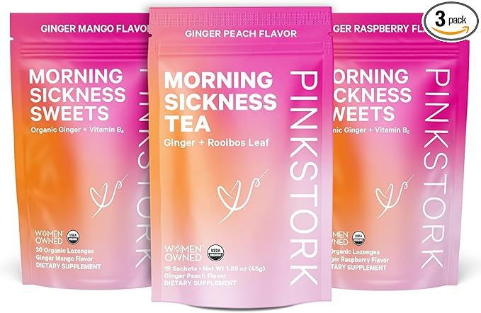 Pink Stork Morning Sickness Bundle with Organic Ginger Peach Tea and Sweets, Supports Morning Sic... | Amazon (US)