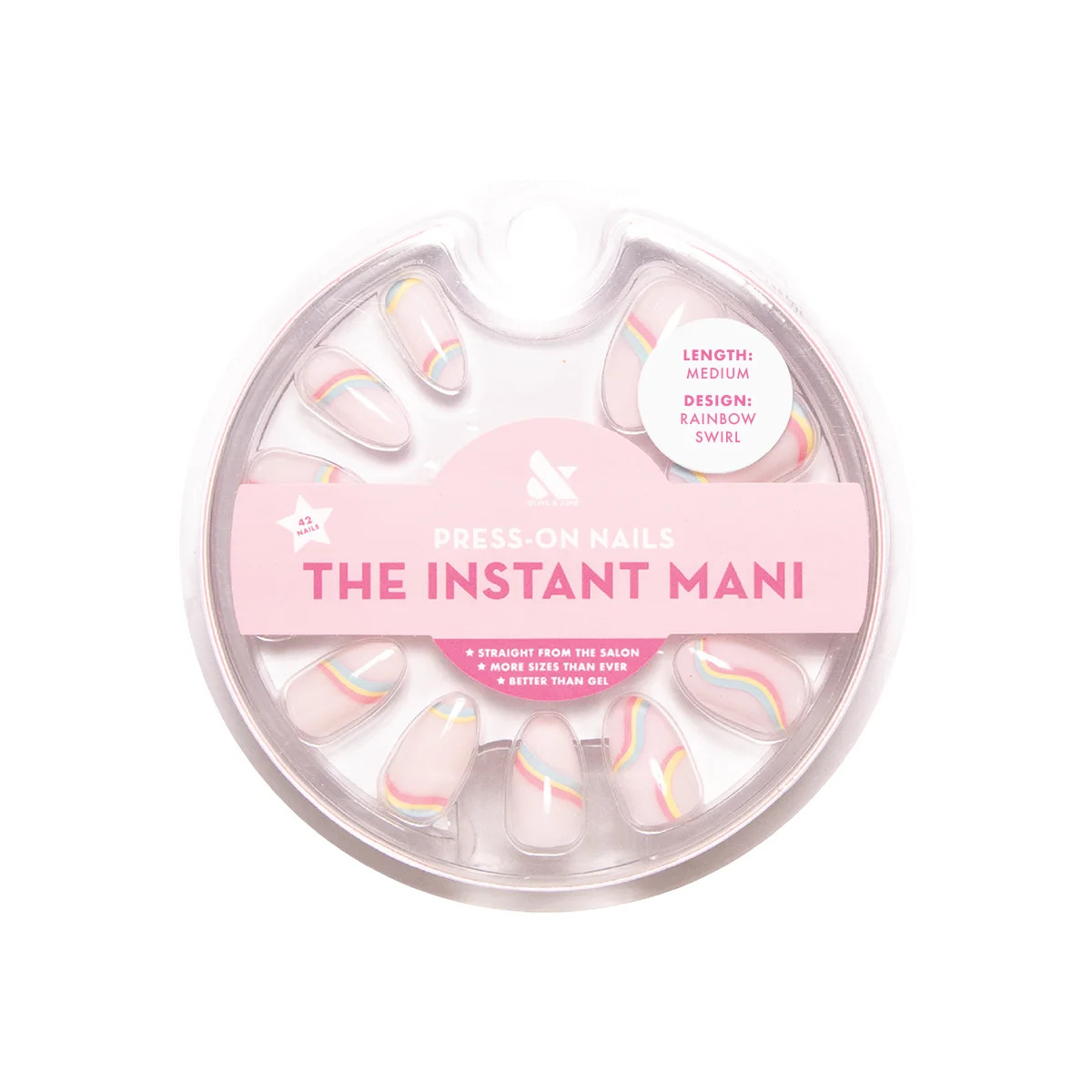 Olive & June Instant Mani Almond Medium Press-On Nails, Multi-color, Rainbow Swirl, 42 Pieces | Walmart (US)