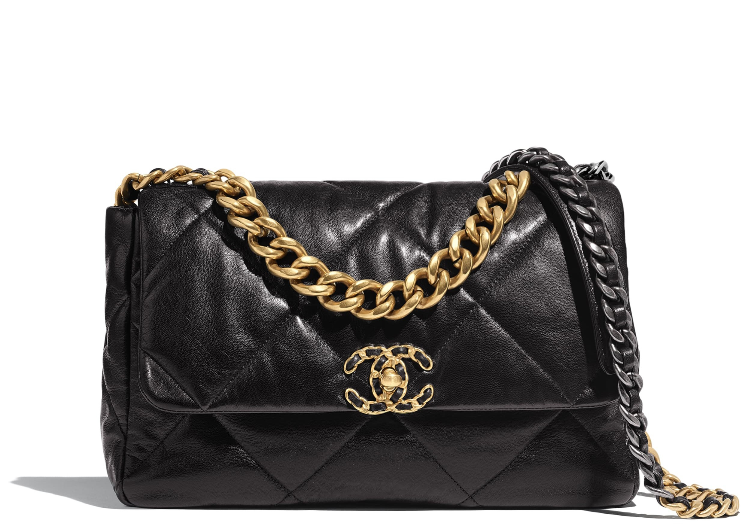 Chanel 19 Flap Bag Lambskin Gold/Ruthenium-tone Large Black | StockX
