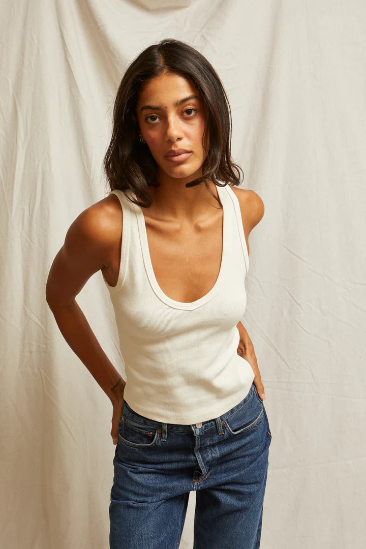 Perfect White Tee - Maria Structured V Neck Tank - Bright Ivory | Ama La Vita