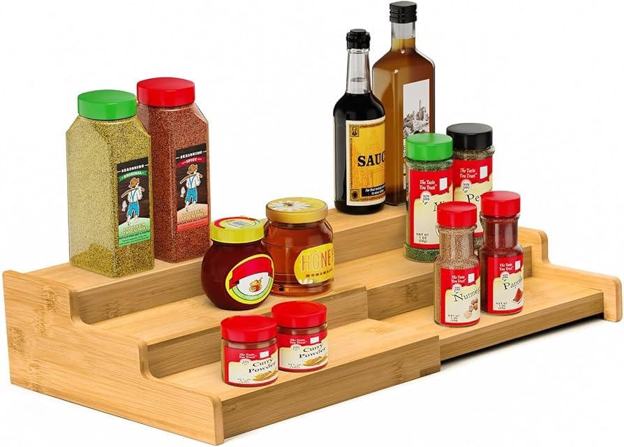 Spice Rack Organizer, 3 Tier Expandable Bamboo Spice Rack Organizer, Great for Kitchen Cabinet, C... | Amazon (US)