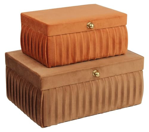 HofferRuffer Velvet Decorative Boxes, Jewelry Boxes Storage Accessory Organizer Boxes with Elegant Handle Decor, Classic Velvet Set of 2 Pieces (Brown) | Amazon (US)