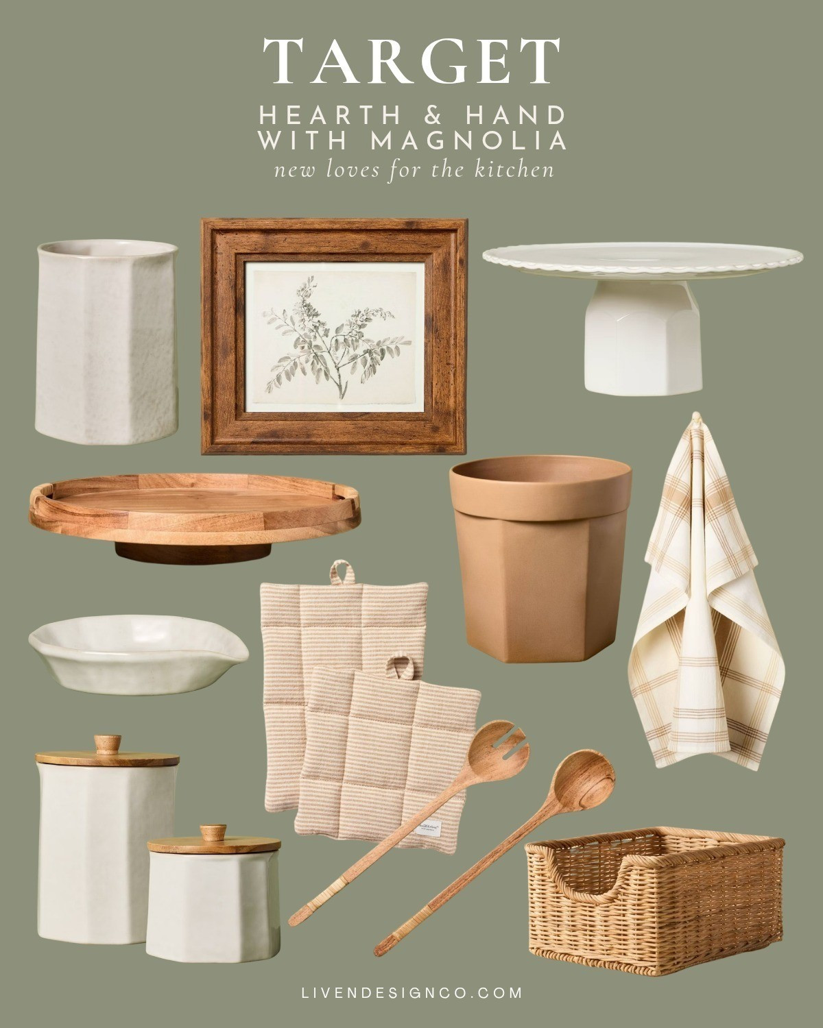 Target Hearth and Hand kitchen. Cake stand. Lazy susan. Utensil crock. Oven mitt. Wooden spoons. Kitchen canisters

#LTKSeasonal #LTKHome #LTKFindsUnder50