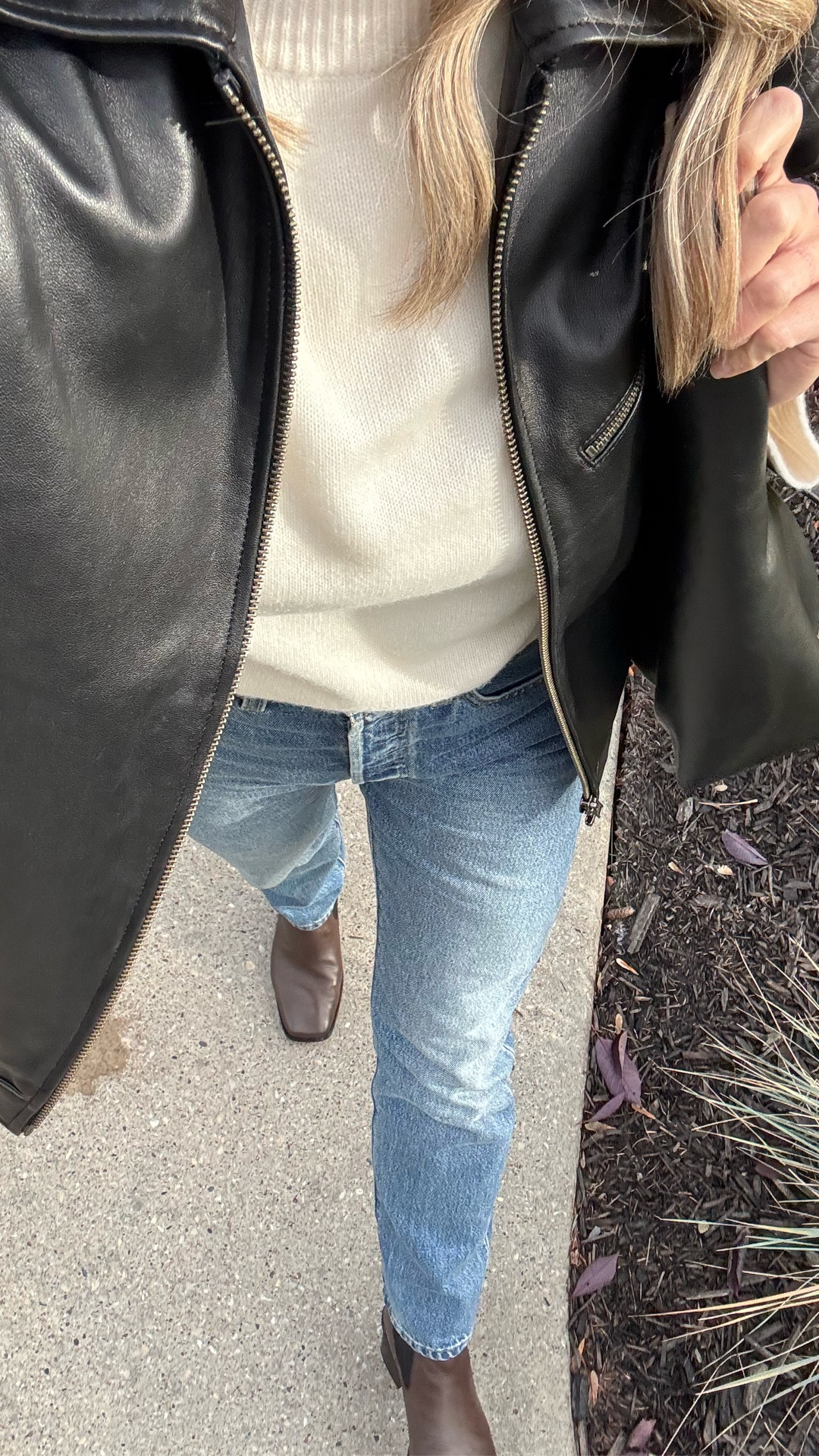 My fave outfit formula - Levi’s 501 jeans, Quince cashmere sweater, Poppy Barley boots, and a leather bomber jacket - perfect fall outfit! 

#LTKSeasonal #LTKStyleTip #LTKShoeCrush