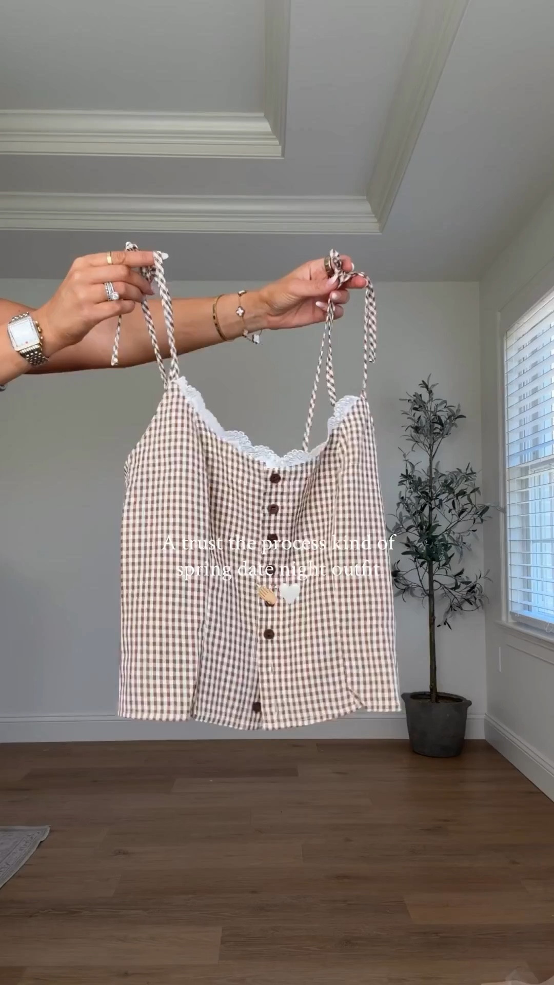 Spring date night outfit. Cinch waist jeans.  Corset like tank top. ON SALE! Gingham top. Small and tts jeans spring outfit 

#LTKSeasonal #LTKgrwm