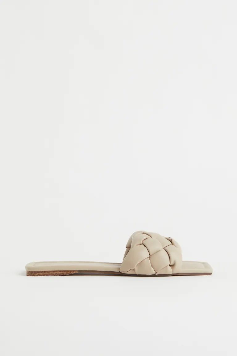 Slides in faux leather with a wide, braided foot strap and open, square toes. Faux leather lining... | H&M (US + CA)