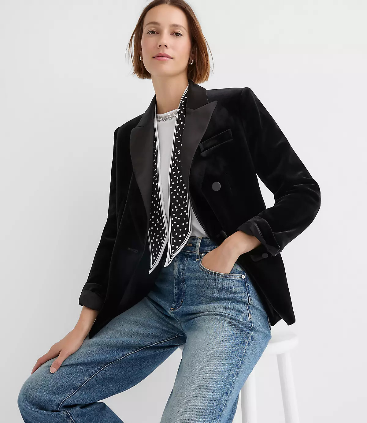 Tall Satin Trim Velvet Tuxedo Blazer | LOFT