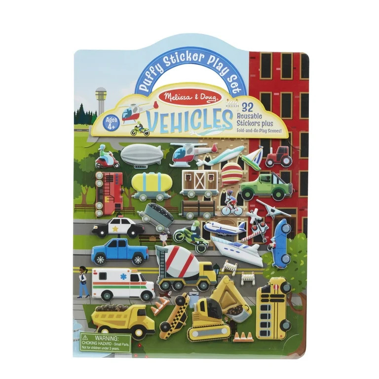 Melissa & Doug Vehicles Puffy Sticker Play Set Travel Toy with Double-Sided Background, 32 Reusab... | Walmart (US)