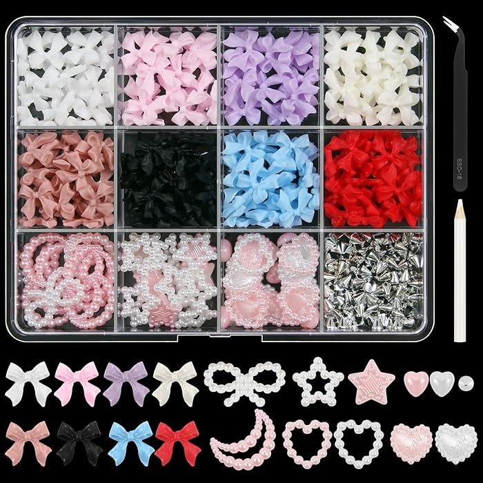 Artdone Nail Art Studs Kit, 12 grids 8 Colors 3D Charms and Pink Mix White Star Heart Moon Cute N... | Amazon (US)