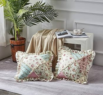Brilliant Sunshine Roses Ruffle Pillowshams, Quilted Patchwork Decorative Pillow Covers Set, Wash... | Amazon (US)