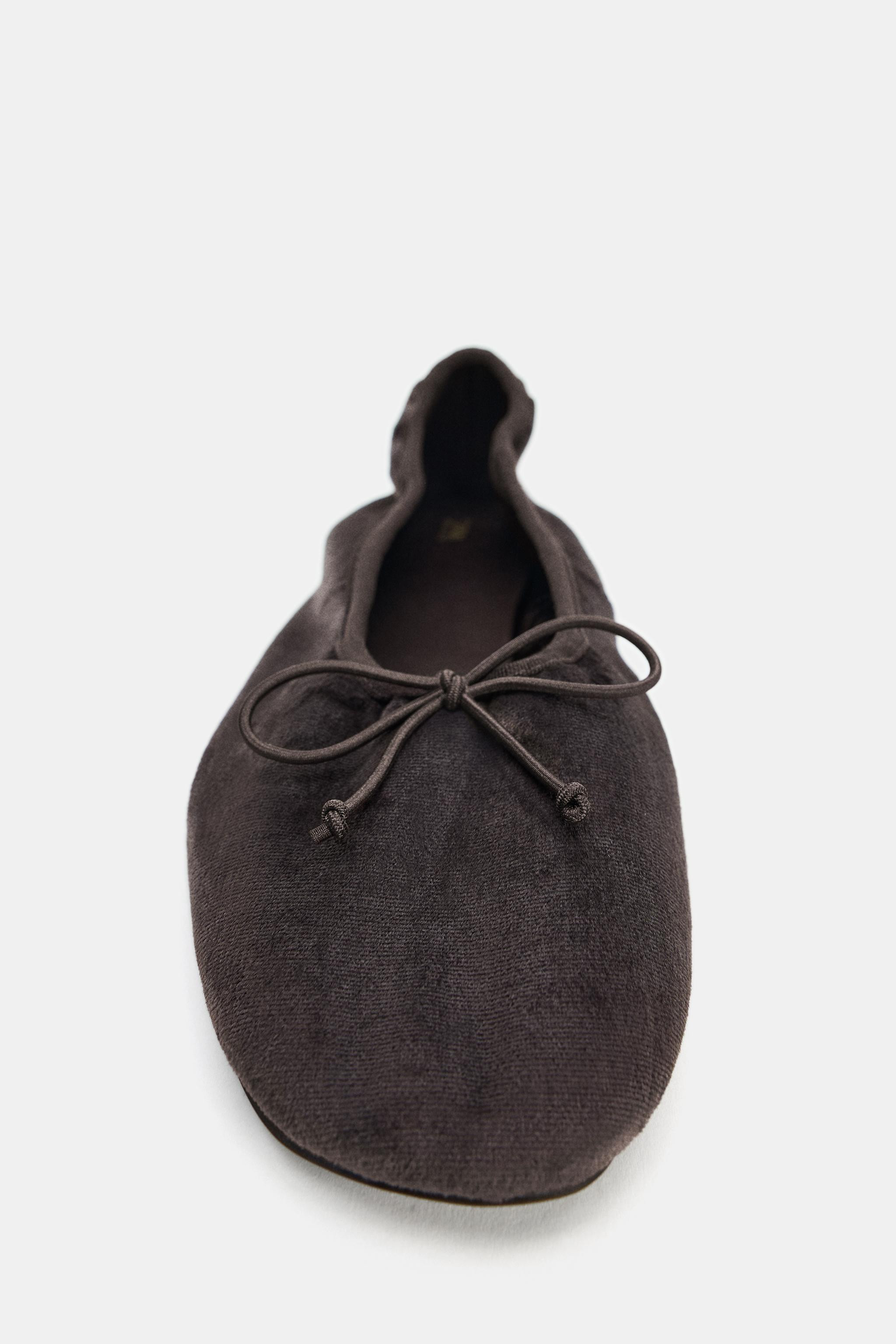 VELVET-EFFECT BALLERINA FLATS WITH BOW | Zara UK