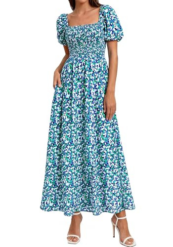 BTFBM Summer Maxi Dresses for Women Wedding Guest Spring Floral Boho Short Sleeve Smocked Beach G... | Amazon (US)
