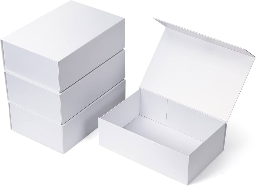4 Pack 12x8x4 Inches Gift Boxes with Magnetic Closure Lids, White Magnetic Box for Wedding, Groom... | Amazon (US)