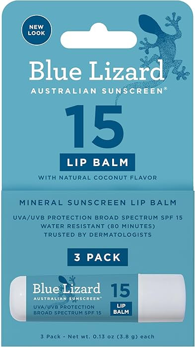 3-Pack Blue Lizard Mineral SPF 15 Lip Balm: Broad Spectrum Sun Protection, Natural Coconut Flavor... | Amazon (US)
