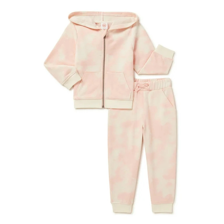 Wonder Nation Baby and Toddler Girls Fleece Zip Front Hoodie and Jogger Pants Set, 2-Piece 12M-5T | Walmart (US)