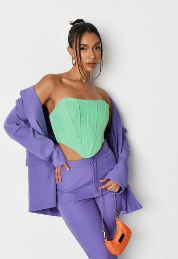 Green Crepe Bandeau Corset Top | Missguided (UK & IE)