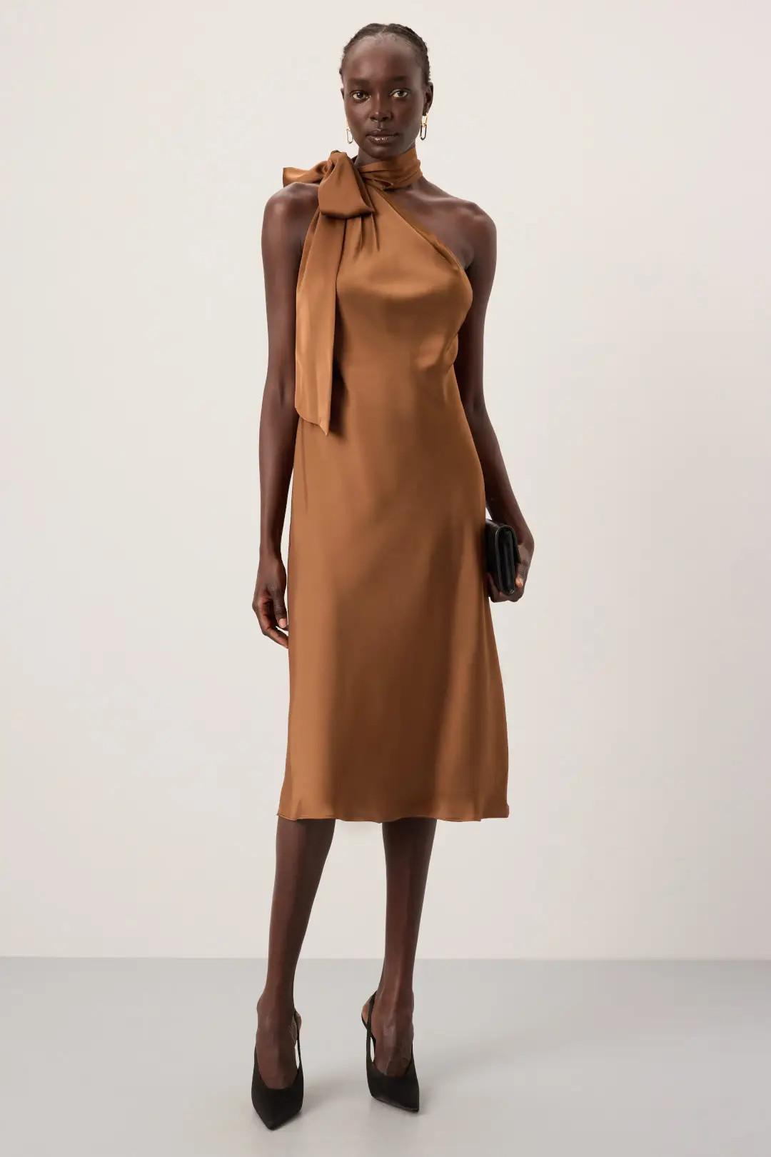 Brown Silk Tie Neck Dress | Rent the Runway