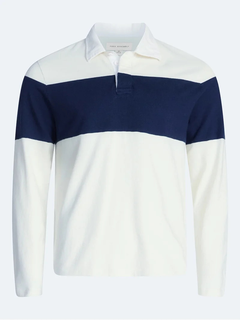 Free Assembly Men's Striped Cotton Rugby Polo with Long Sleeves, Sizes S-3XL | Walmart (US)