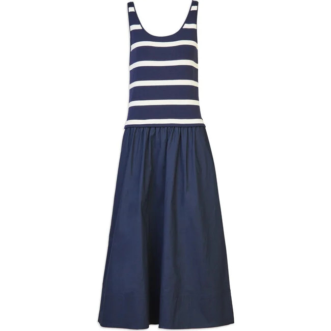 Tanya Taylor | Amber Dress, Maritime Blue/Cream (Navy Blue, Size Large) | Maisonette | Maisonette