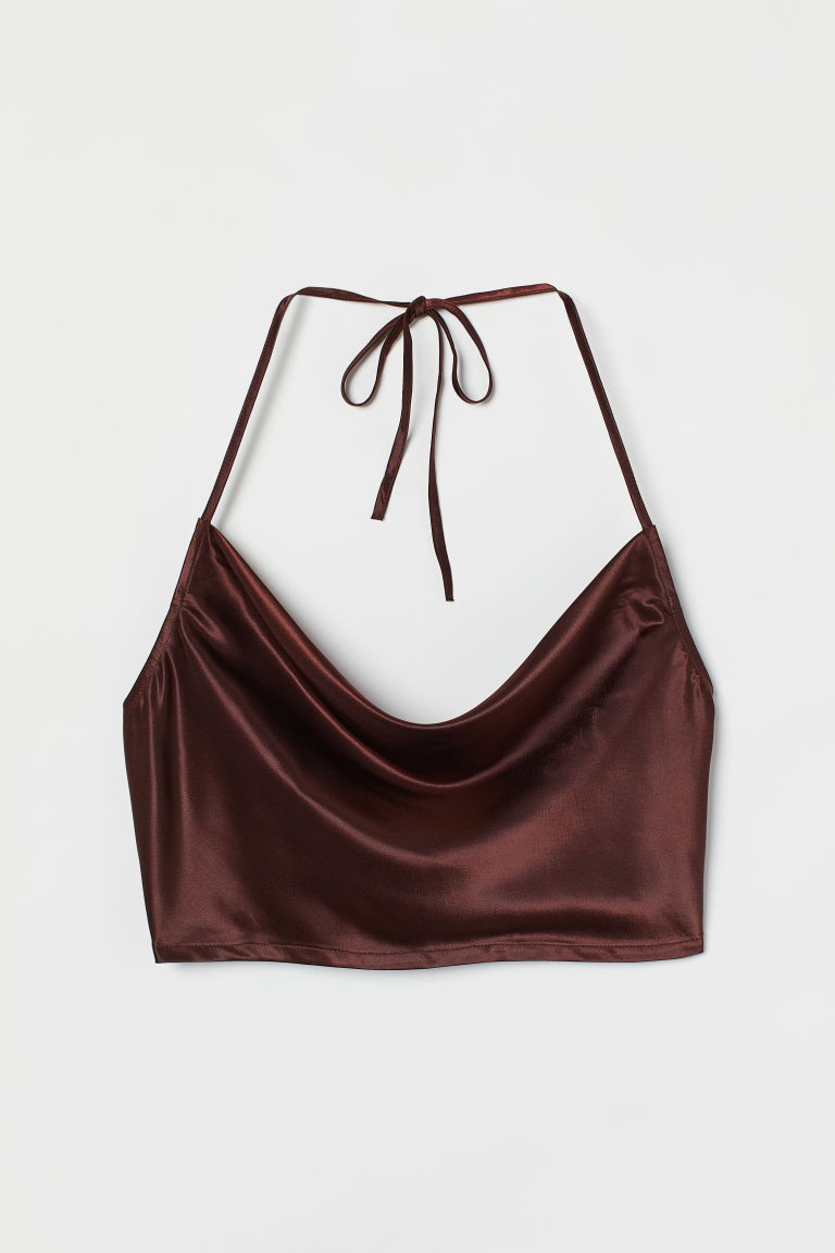 H & M - Satin Crop Top - Brown | H&M (US + CA)